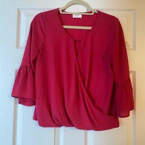 Francesca’s Collections Pink Blouse with Bell Sleeve & Keyhole Top